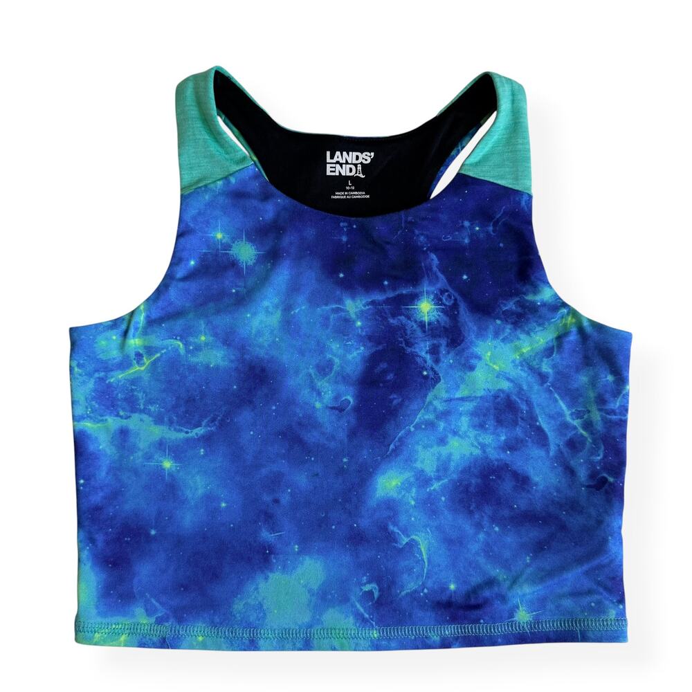 Lands' End Girls Active Crop Tank Top Space Galaxy Large 10-12